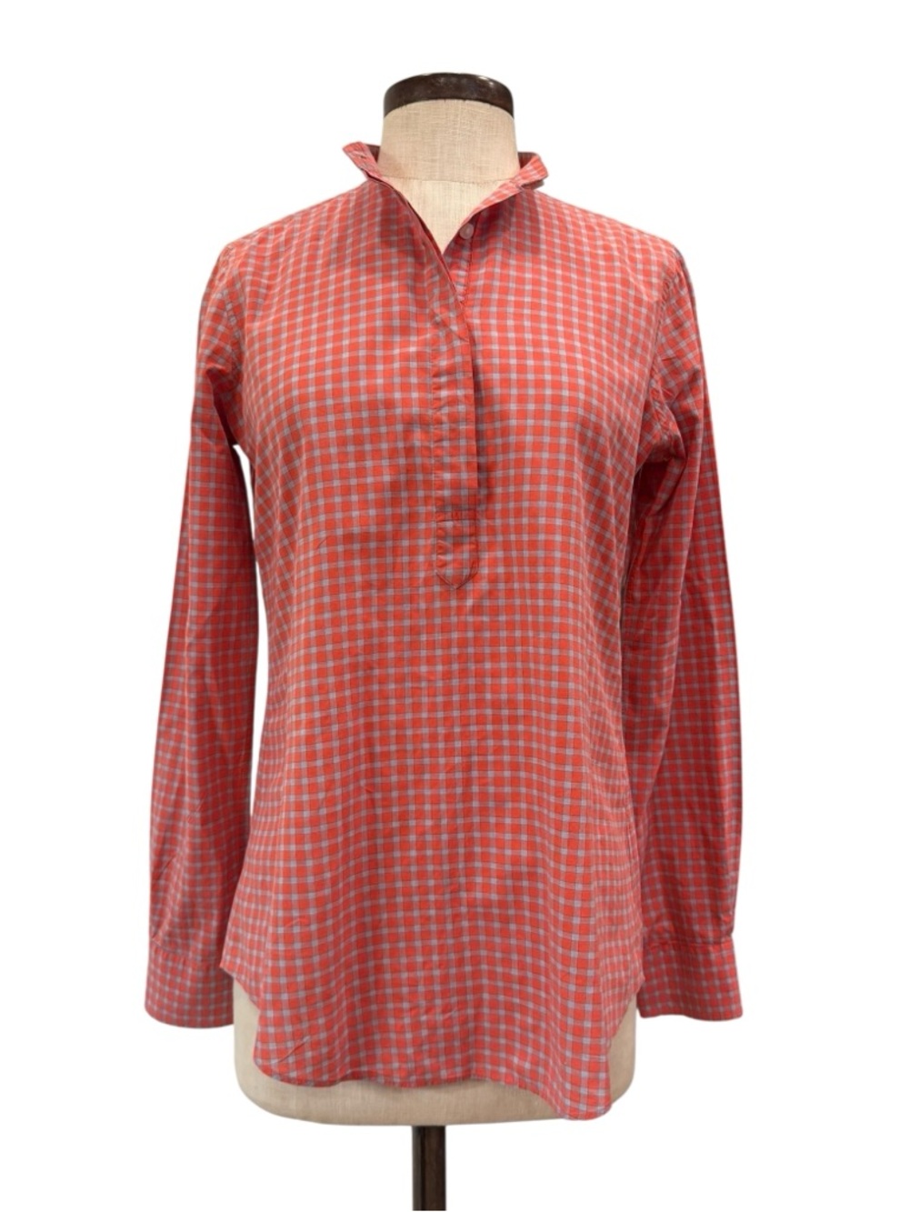 Ann Mashburn plaid cotton half button long sleeve